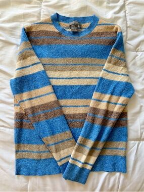 Daniel Cremieux Blue, Tan, and Brown Striped Long Sleeve Sweater